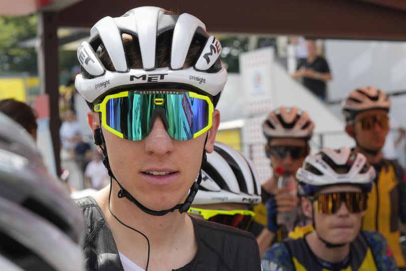 Slovenia's Tadej Pogacar, left, and Denmark's Jonas Vingegaard, bottom right, wait for the start of the first stage of the Tour de France, Florence, Italy June 29th 2024