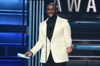 <p>Tyler Perry speaks onstage at the 51st annual CMA Awards at the Bridgestone Arena on November 8, 2017 in Nashville, Tennessee. (Photo by John Shearer/WireImage) </p>