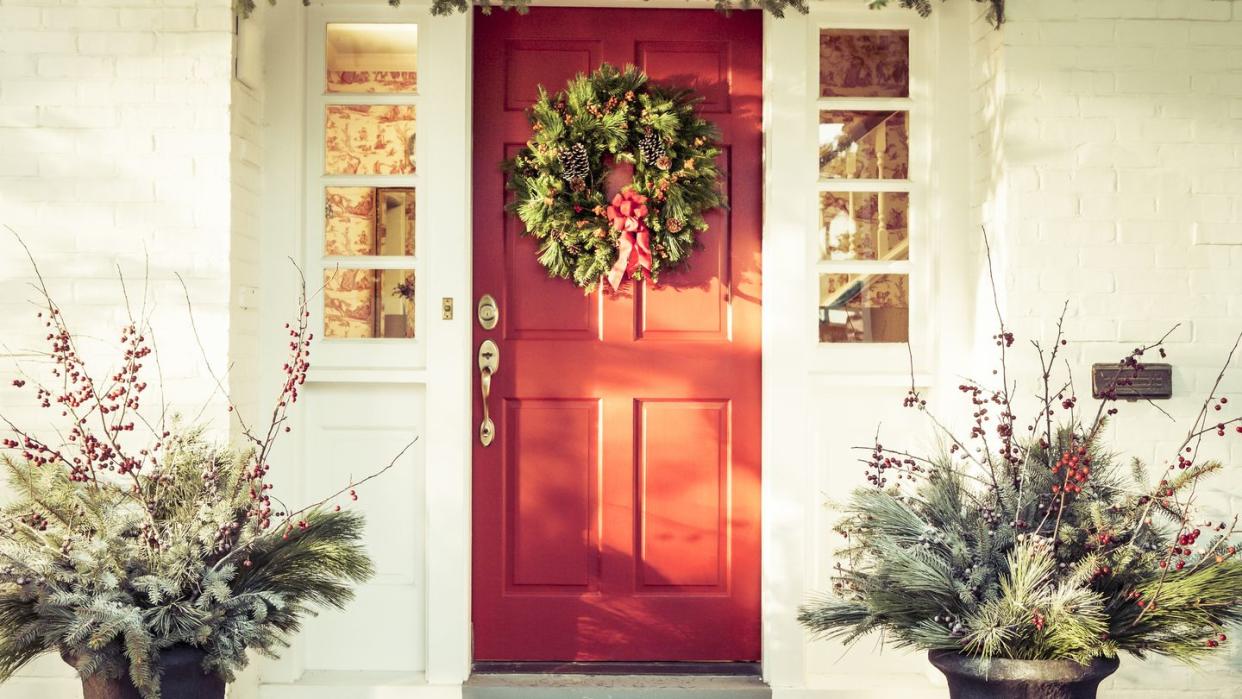 outdoor christmas planters flocked