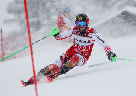 Alpine Skiing - Alpine Skiing World Cup - Men's Slalom - Adelboden, Switzerland - January 13, 2019 Austria's Marcel Hirscher in action REUTERS/Stefan Wermuth
