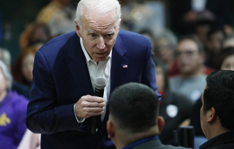 Former Vice President and Democratic presidential candidate Joe Biden speaks at a campaign event Saturday, Jan. 11, 2020, in Las Vegas. (AP Photo/John Locher)