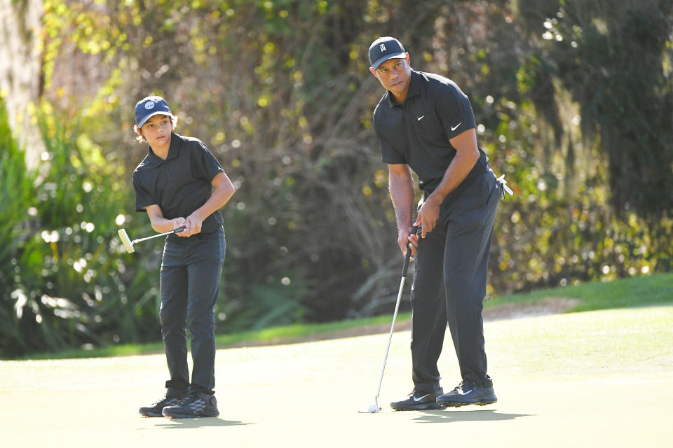 Tiger Woods and his son, Charlie Woods, at the PNC Championship