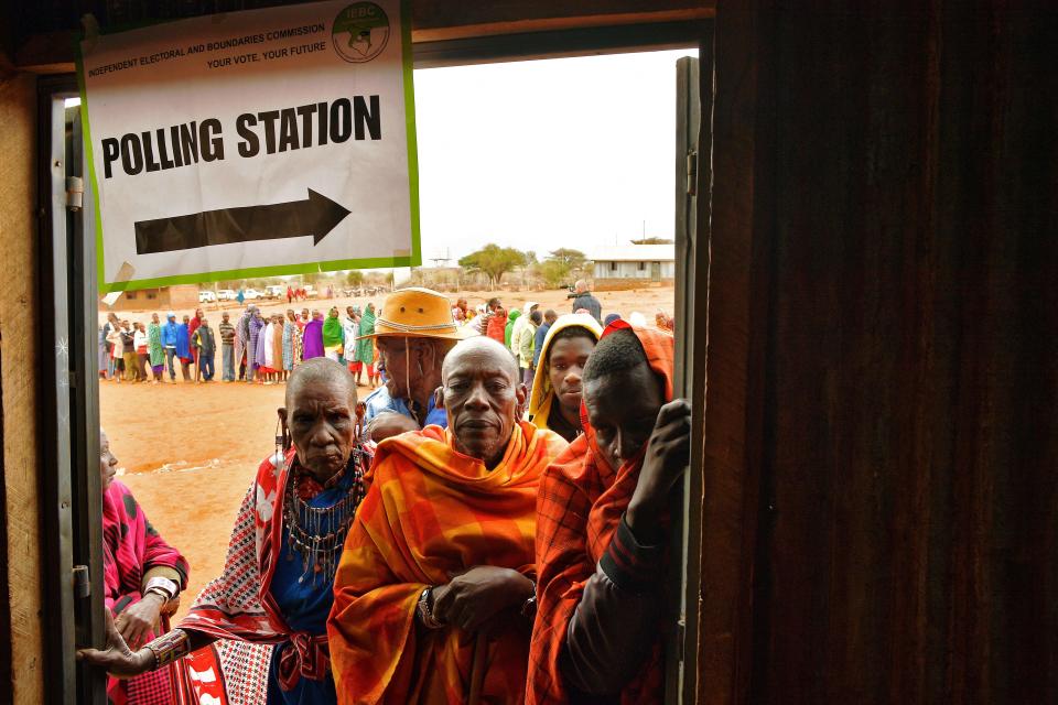 Maasai voters queue in Saikeri