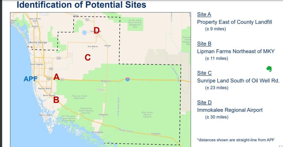 Consultants Environmental Science Associates identified four potential sites in East Collier County for a new airport if the Naples Airport Authority Board of Commissioners decides to move the existing one and the Federal Aviation Authority OKs such a move.