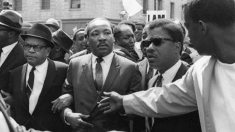 Martin Luther King Jr. leads a March 1968 protest in Memphis