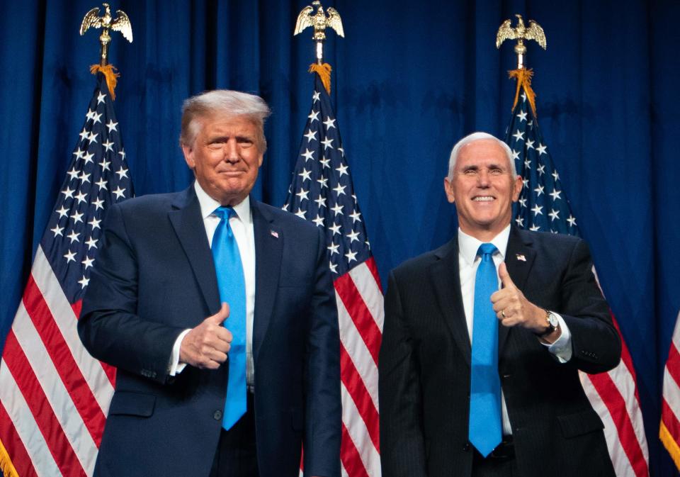 US President Donald Trump and Vice President Mike Pence attend the first day of the Republican National Convention in Charlotte, North Carolina, on August 24, 2020.