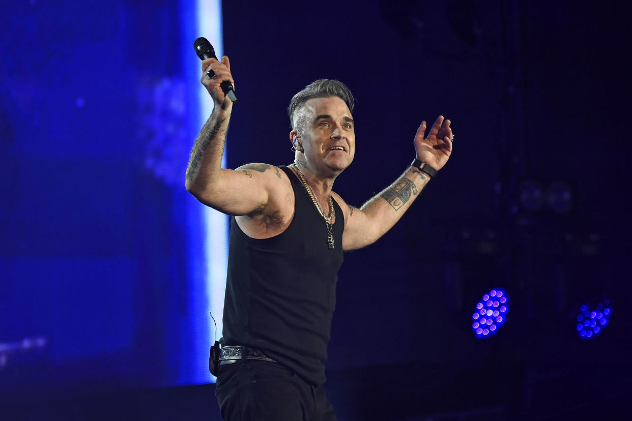 Photo by: KGC-138/STAR MAX/IPx 2019 7/14/19 Robbie Williams performs at British Summer Time 2019, Hyde Park in London.