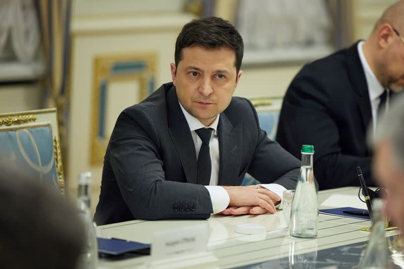 Ukrainian President Volodymyr Zelenskiy meets with leaders of parliament fractions and groups in Kyiv