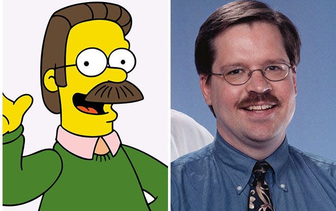 "Simpsons" character Ned Flanders, left, and Daniel Bice circa 1998.