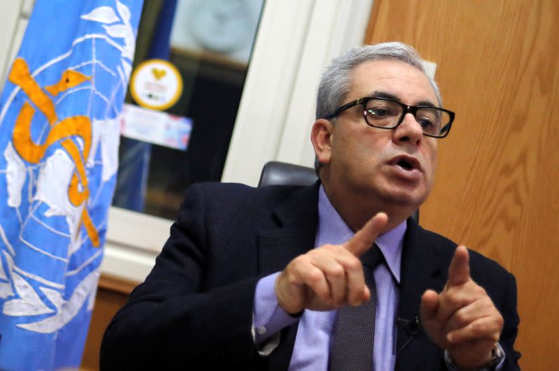 Dr. Jean Jabbour, the WHO's representative in Egypt, talks during an interview with Reuters in his office at the Egyptian Ministry of Health in Cairo