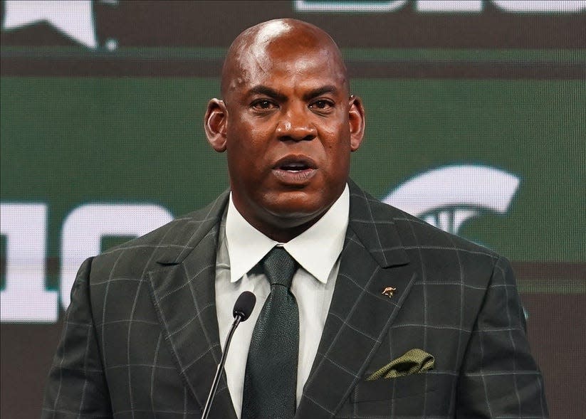Jul 26, 2023; Indianapolis, IN, USA; Michigan State Spartans head coach Mel Tucker speaks to the media during the Big 10 football media day at Lucas Oil Stadium.