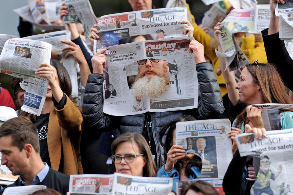 Staff at the Fairfax newspaper The Age walk out in protest in Melbourne