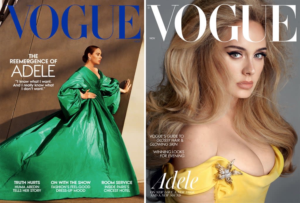 Adele covers the November issues of British and American Vogue (Alasdair Mclellan/Steven Meisel/PA Wire)