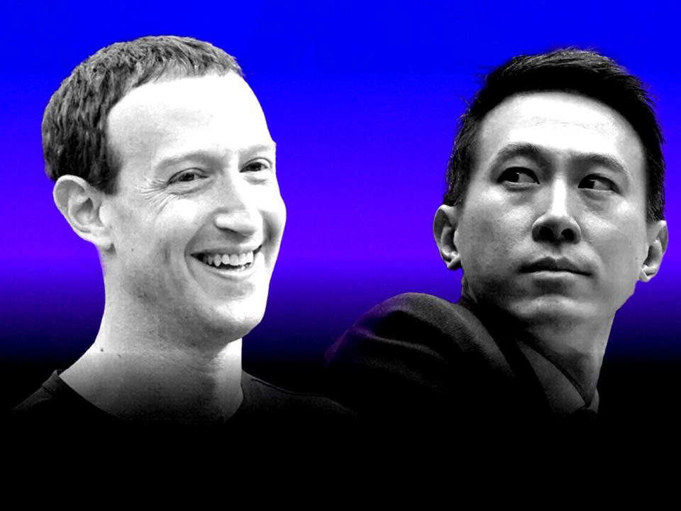 Meta CEO Mark Zuckerberg (left); TikTok CEO Shou Chew (right).