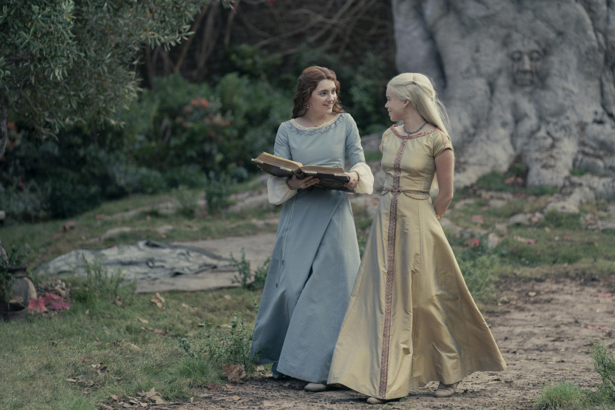 Emily Carey as Young Alicent, Milly Alcock as Young Rhaenyra - Credit: Ollie Upton/HBO Max.