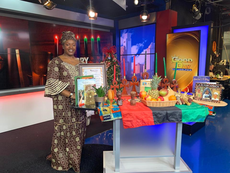 Ronsha Dickerson, a community activist in Camden, is shown on the set of Good Day Philadelphia. She was on to speak about Kwanzaa and its principles and purpose.