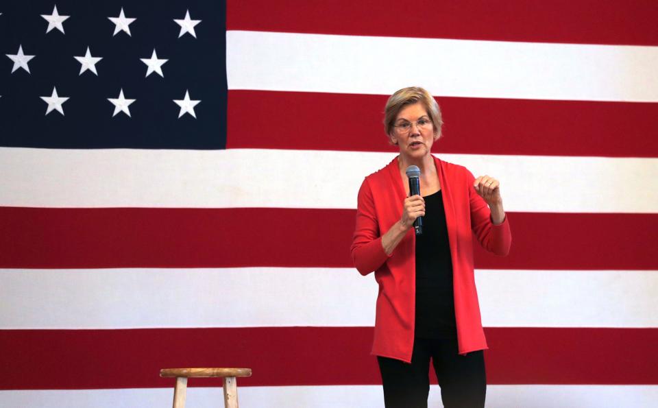 Democratic presidential candidate Sen. Elizabeth Warren, D-Mass., during a campaign stop in Peterborough, N.H., Monday, July 8, 2019.