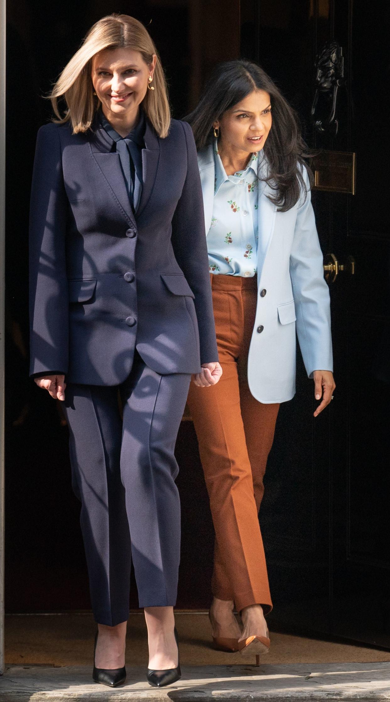 Rishi Sunak's wife Akshata Murty (right) and First Lady of Ukraine Olena Zelenska leave 10 Downing Street (PA)