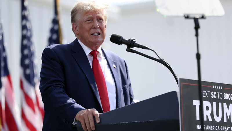 Former President Donald Trump speaks at a rally in Summerville, S.C., on Monday, Sept. 25, 2023.