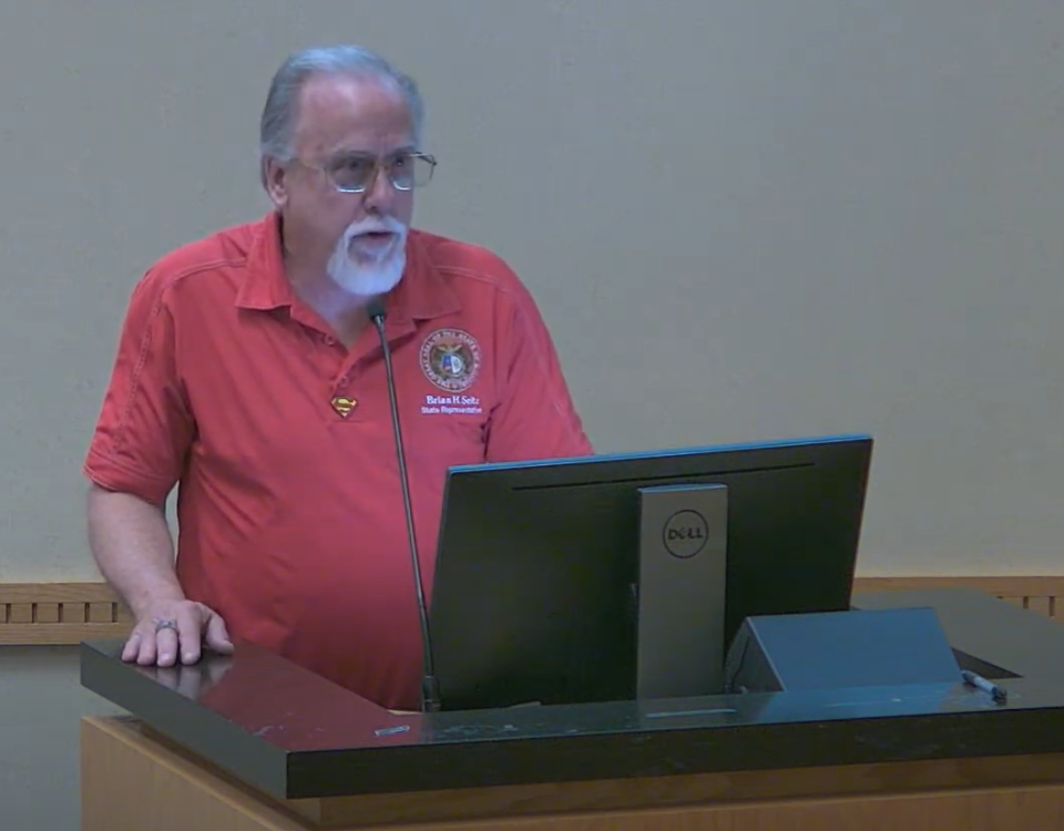 District 156 Rep. Brian Seitz talks about the proposed ordinance that would restrict drag shows to downtown Branson at the Branson Board of Aldermen meeting on Tuesday, July 25, 2023.