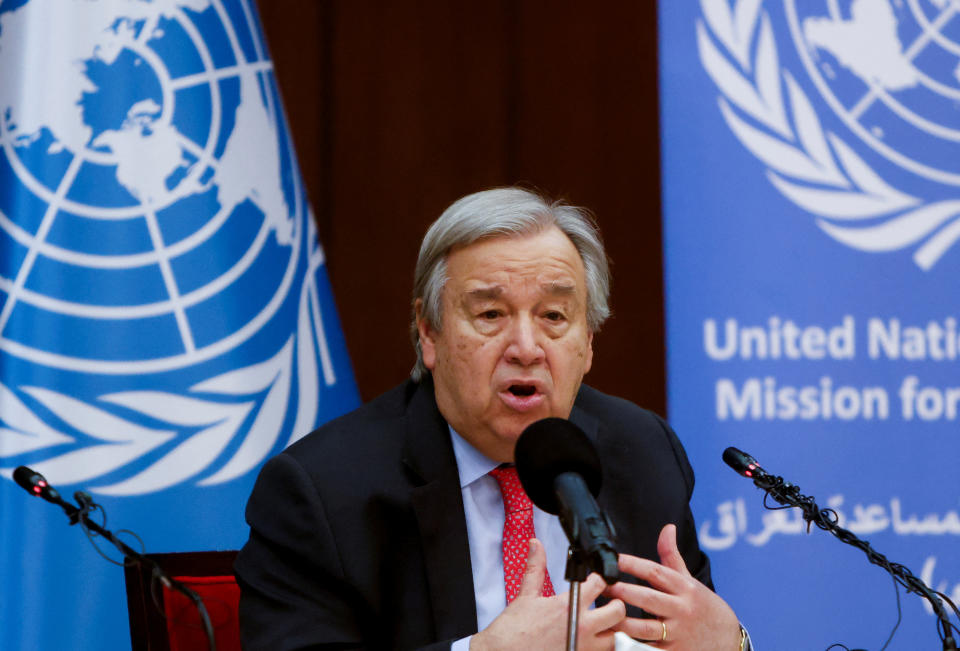 United Nations Secretary General Antonio Guterres holds a news conference in Baghdad, Iraq, March 1, 2023. REUTERS/Ahmed Saad