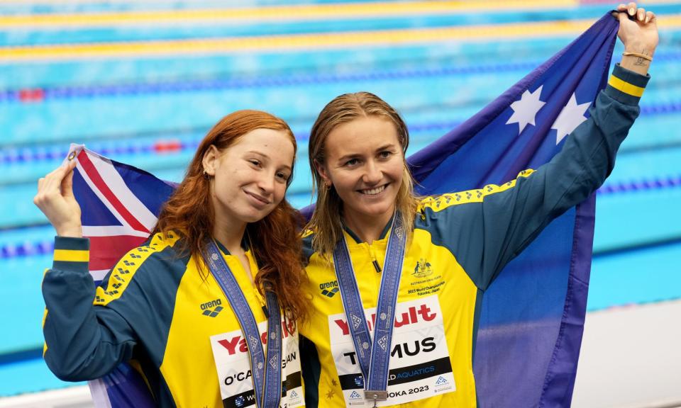 <span>Mollie O'Callaghan, left, won gold ahead of Ariarne Titmus at the world championships in Japan last year.</span><span>Photograph: Hiroshi Yamamura/EPA</span>