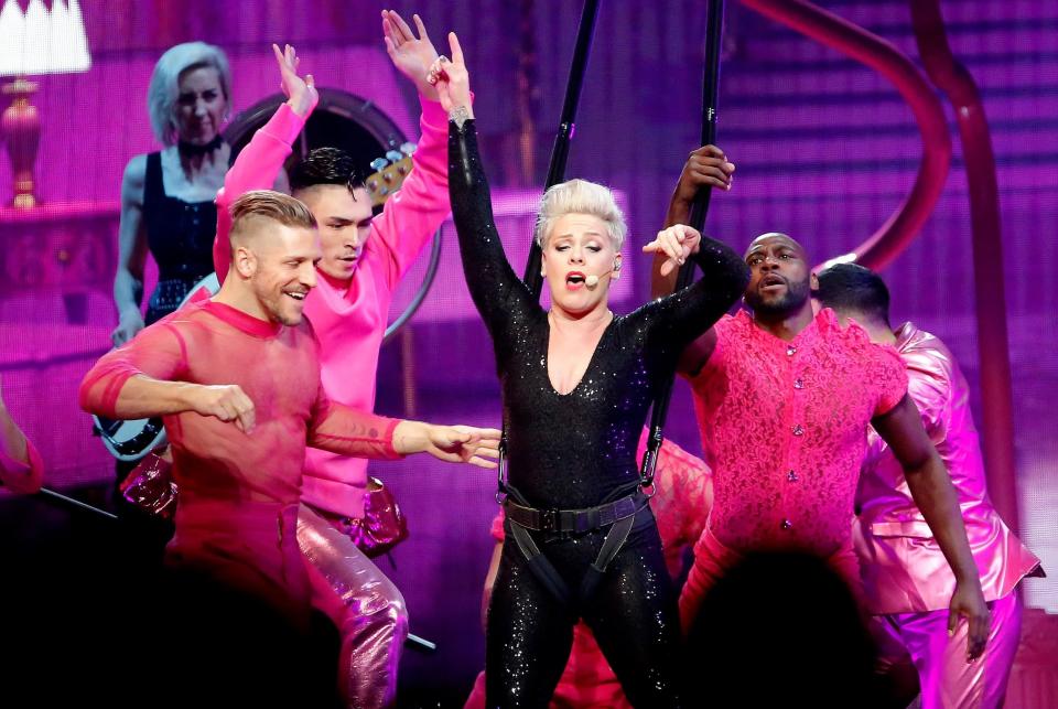 Pink performs during her "Beautiful Trauma World Tour" show March 23, 2019, at Chesapeake Energy Arena in Oklahoma City.