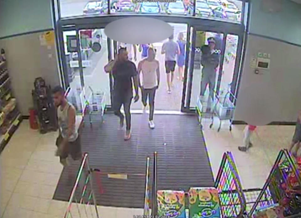 CCTV footage showing the attackers in the Home Bargains store in Worcester ahead of an acid attack on a three-year-old boy.