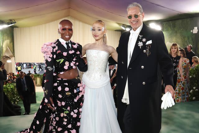 <p>Kevin Mazur/MG24/Getty</p> From L: Cynthia Erivo, Ariana Grande and Jeff Goldblum attend the 2024 Met Gala at the Metropolitan Museum of Art in New York City on May 6, 2024