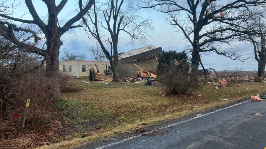 A house on Lafayette-Plain City Road near London, Ohio in Madison County takes extensive damage after a strong storm surge on February 28, 2024. (NBC4/Eric Halperin)