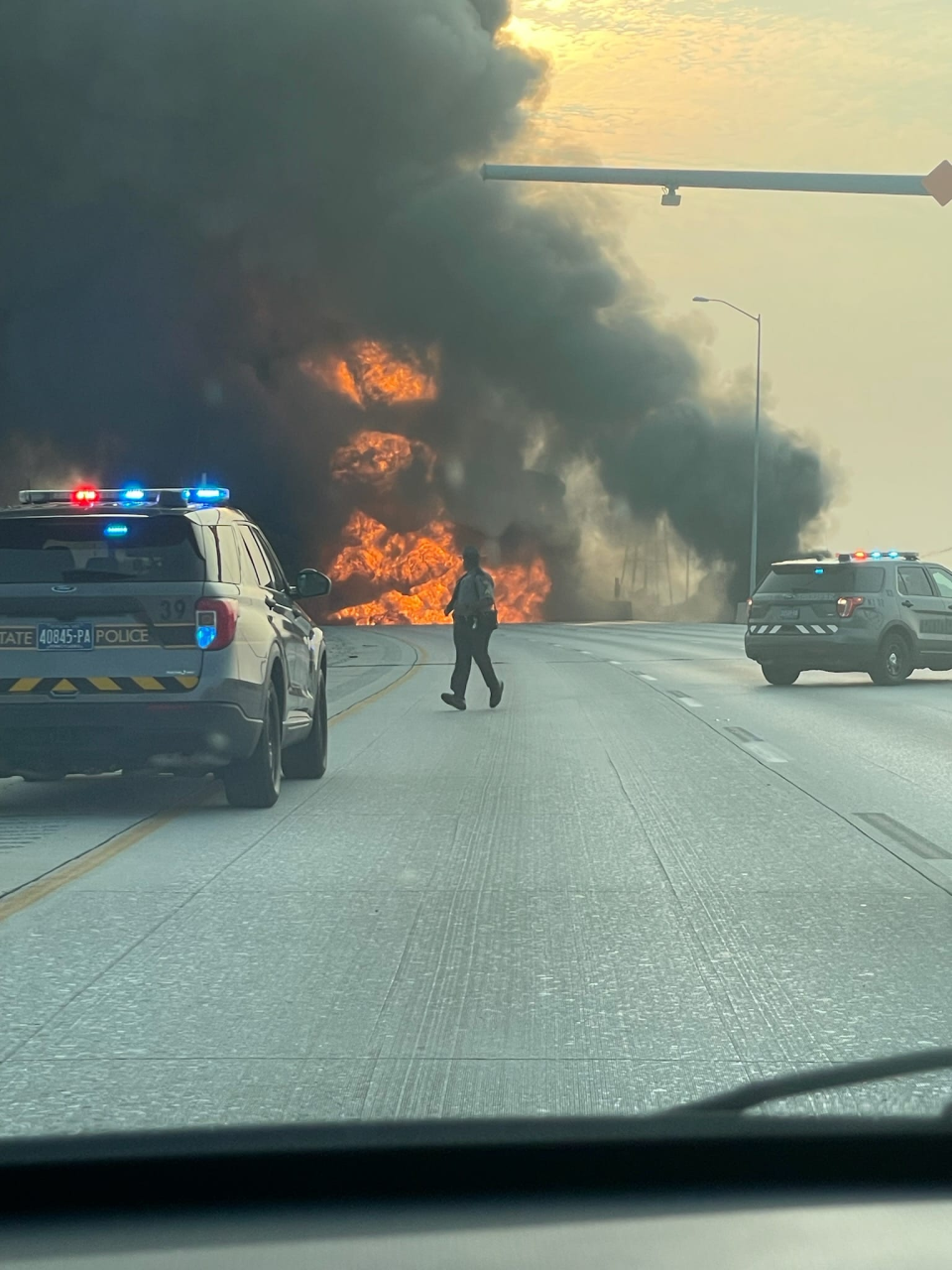 A section of the I-95 interstate highway in Philadelphia collapsed on Sunday morning, after a vehicle fire broke out beneath an overpass. / Credit: Matt Baugh