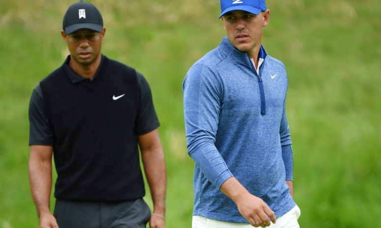 Brooks Koepka and Tiger Woods at the PGA Championship.