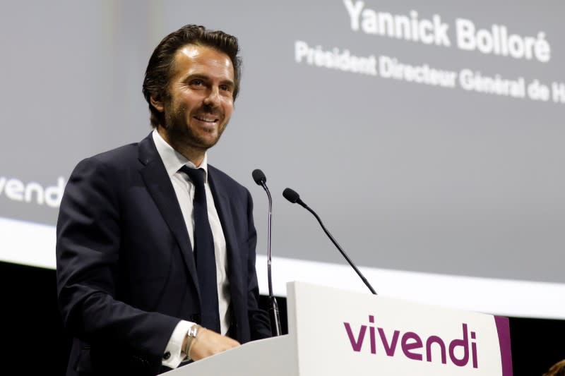 FILE PHOTO: Yannick Bollore, Chairman and Chief Executive Officer of Havas Group, speaks at the media group Vivendi company's shareholders meeting in Paris, France, April 19, 2018. REUTERS/Charles Platiau