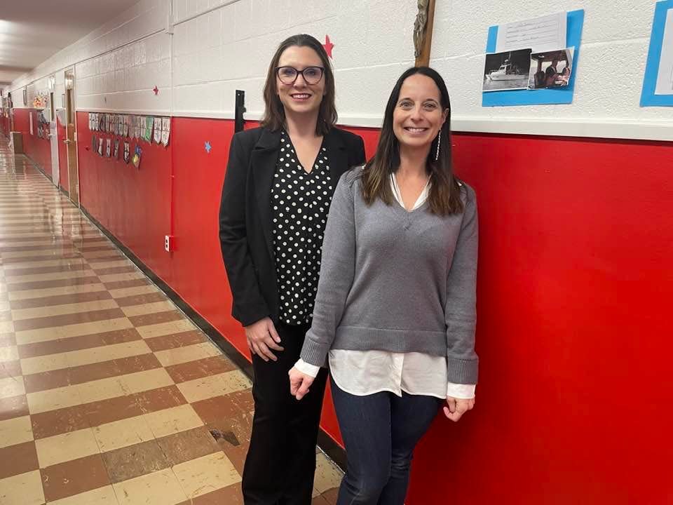 Stephanie MacFarland and Christine Sansouci are the two parents who encouraged the St. James School to hold a Veterans Day event Thursday, where veterans visited the students.