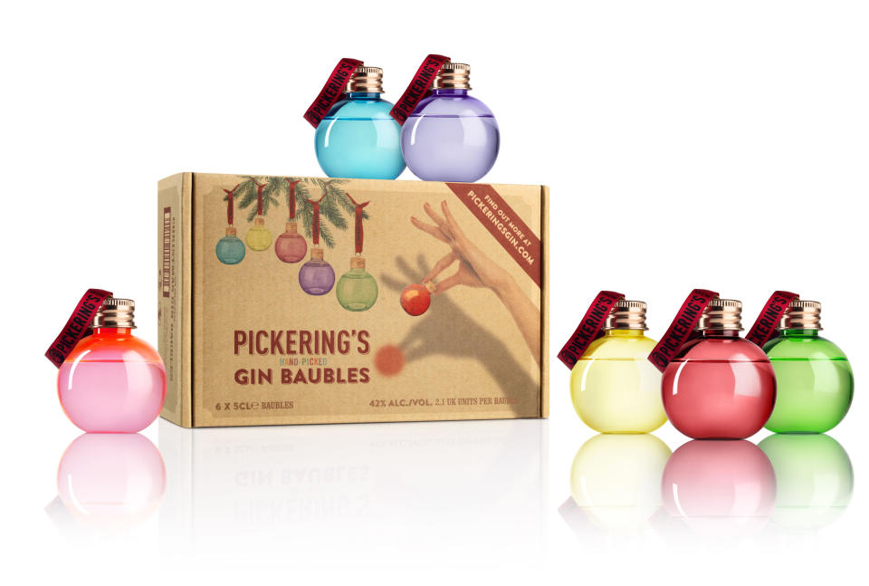 <p>They've been dubbed 'the most wanted Christmas tree decoration' after selling out in approximately 82 seconds last year. That's right, the original gin baubles are back!</p><p><strong><strong>BUY NOW: </strong><a rel="nofollow noopener" href="https://www.gettingpersonal.co.uk/gifts/gin-baubles.htm" target="_blank" data-ylk="slk:Pickering's Gin Baubles Gift Set, £30, GettingPersonal.co.uk;elm:context_link;itc:0;sec:content-canvas" class="link ">Pickering's Gin Baubles Gift Set, £30, GettingPersonal.co.uk</a>. Also available to </strong><a rel="nofollow noopener" href="https://www.amazon.co.uk/Pickerings-Miniature-Christmas-Baubles-6x5cl/dp/B076538WF8/" target="_blank" data-ylk="slk:buy from Amazon;elm:context_link;itc:0;sec:content-canvas" class="link "><strong>buy from Amazon</strong></a></p><p><strong>ALTERNATIVES: <a rel="nofollow noopener" href="https://sipsmith.com/product/gin-christmas-tree-decorations/" target="_blank" data-ylk="slk:Simpsmith Gin Christmas Tree Decorations, £25;elm:context_link;itc:0;sec:content-canvas" class="link ">Simpsmith Gin Christmas Tree Decorations, £25</a> or </strong><strong><a rel="nofollow noopener" href="https://www.amazon.co.uk/Lakes-Gin-Baubles-Gift-Set/dp/B0756TLL71" target="_blank" data-ylk="slk:Gin Baubles Gift Set by The Lakes Distillery, £35;elm:context_link;itc:0;sec:content-canvas" class="link ">Gin Baubles Gift Set by The Lakes Distillery, £35</a></strong></p>