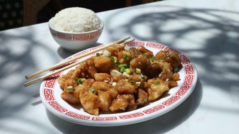 Orange chicken is a popular menu item at Bamboo Bamboo Chinese Restaurant in the Creamery Marketplace in San Luis Obispo.