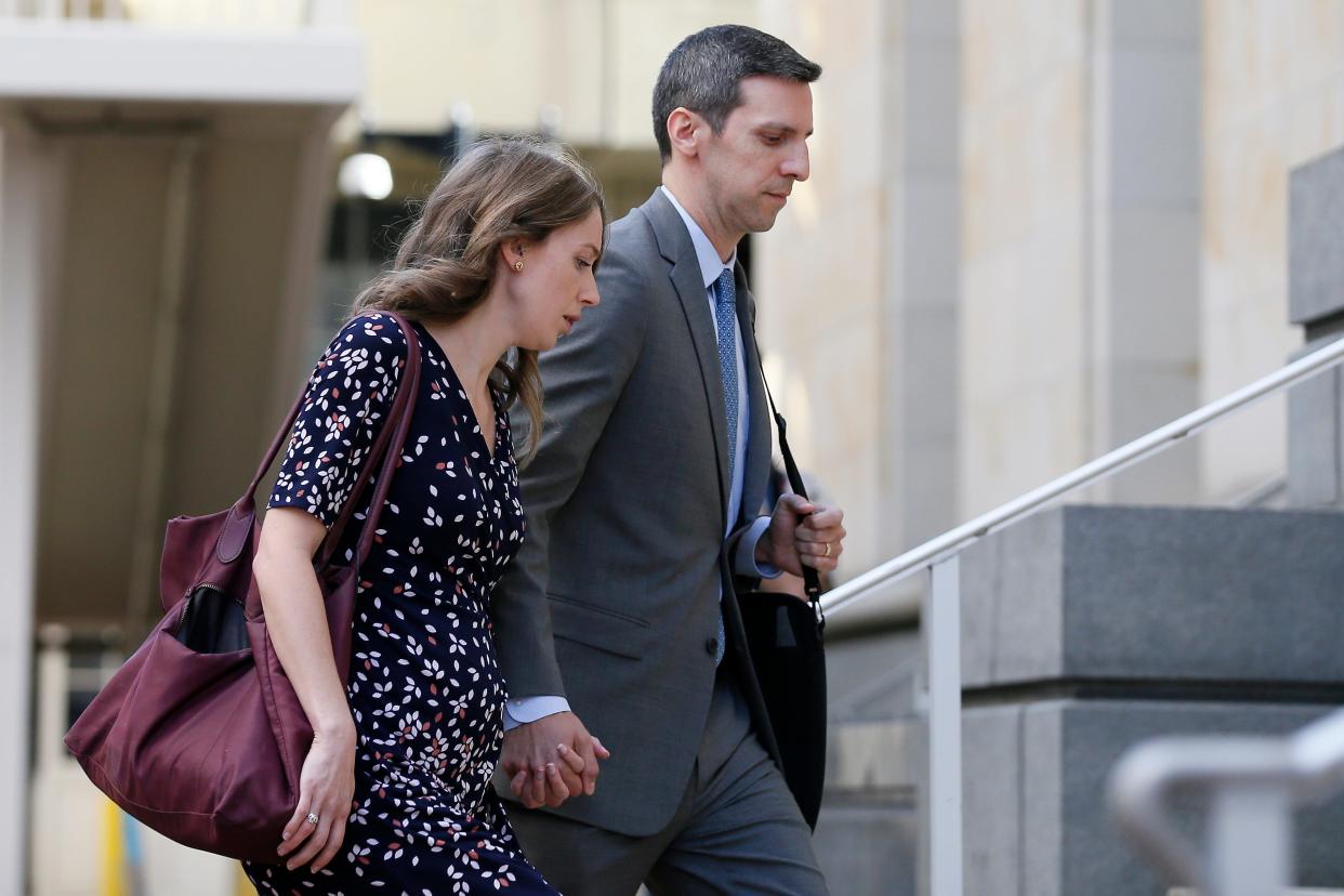 Former Cincinnati City Councilman P.G. Sittenfeld and his wife Dr. Sarah Coyne arrive for jury selection in his federal public corruption trial at The Potter Stewart United States Courthouse in downtown Cincinnati on Tuesday, June 21, 2022.