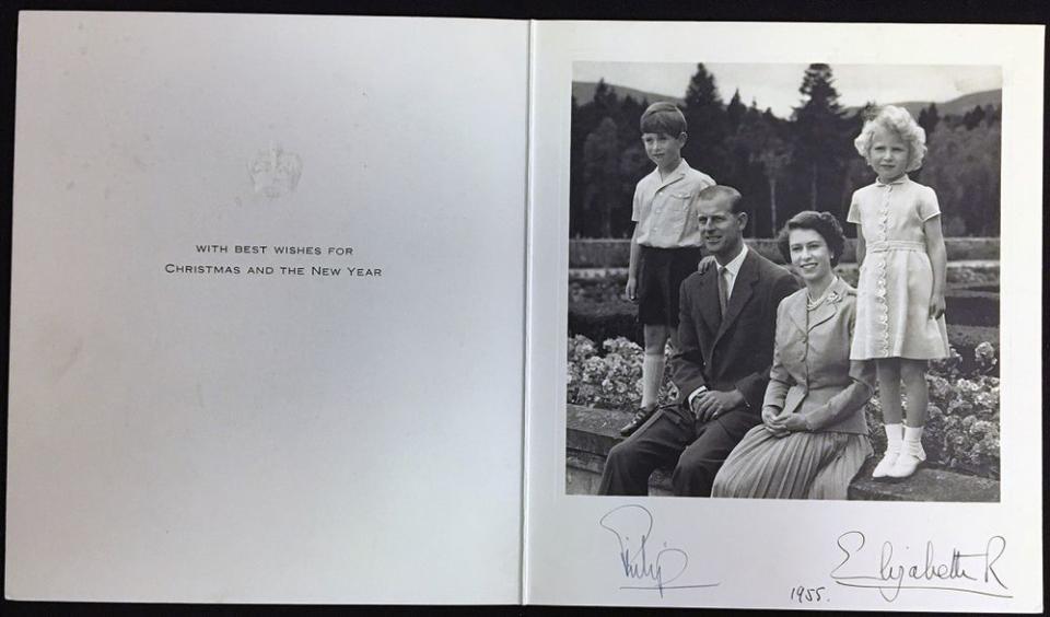 Prince Charles, Prince Philip, Queen Elizabeth and Princess Anne in 1955's Christmas card | Rowleys/BNPS