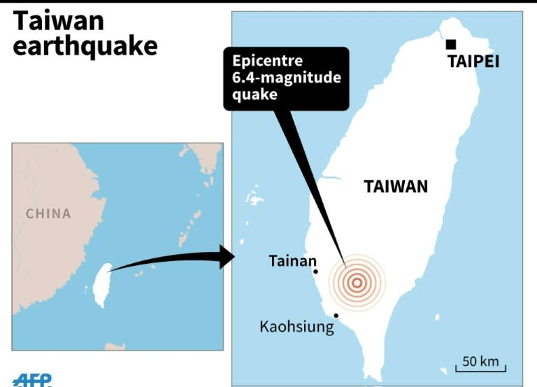 Map showing the epicentre of a 6.4-magnitude quake that hit Taiwan