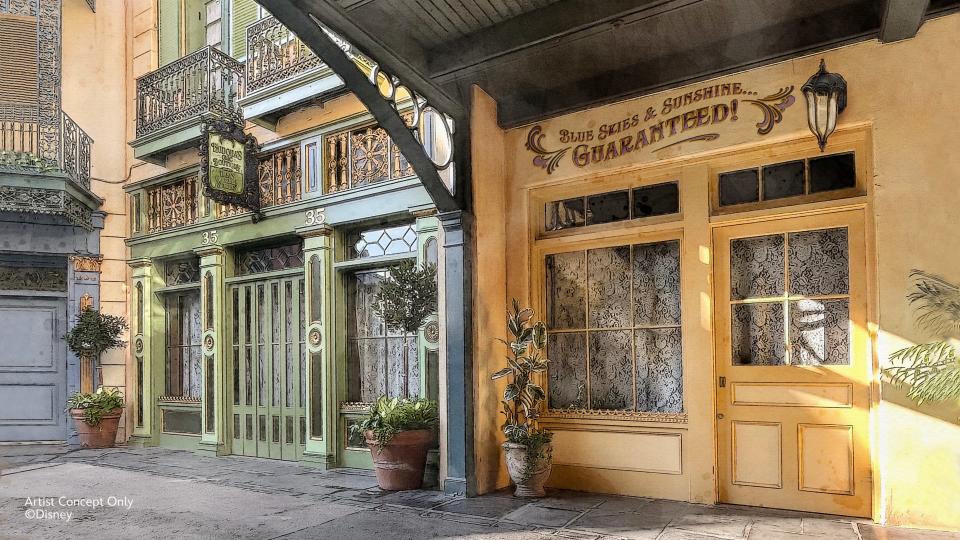 An artist's rendering shows Eudora’s Chic Boutique Featuring Tiana’s Gourmet Secrets, which will open in Disneyland's New Orleans Square on Sept. 20.