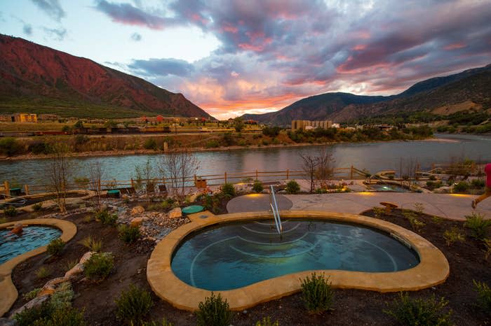 Hot springs at sunset.