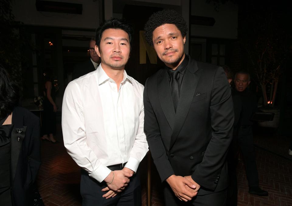 Simu Liu and Trevor Noah attend Netflix's Golden Globes afterparty.
