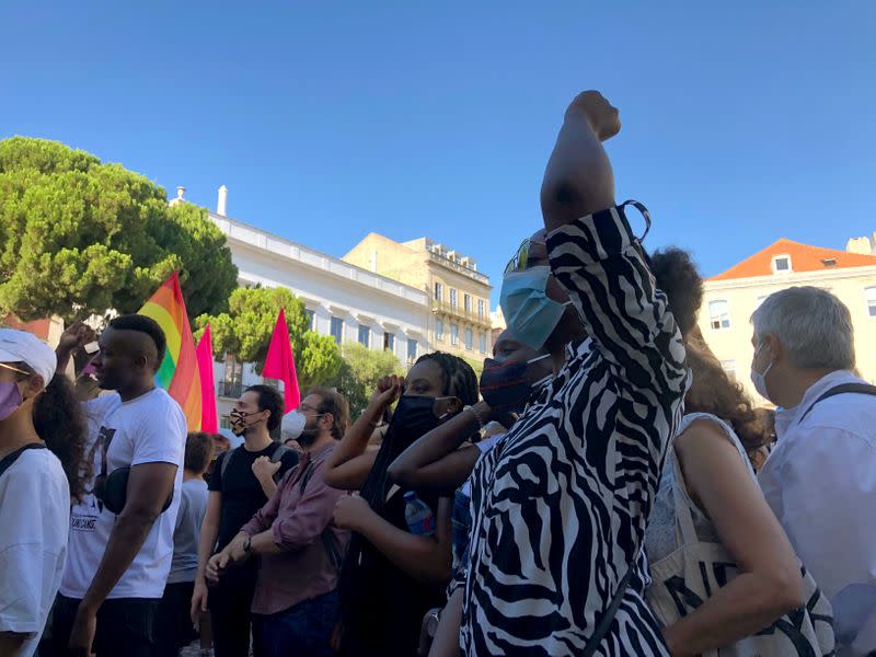 People take part in an anti-racism protest in honour of Bruno Cande in Lisbon