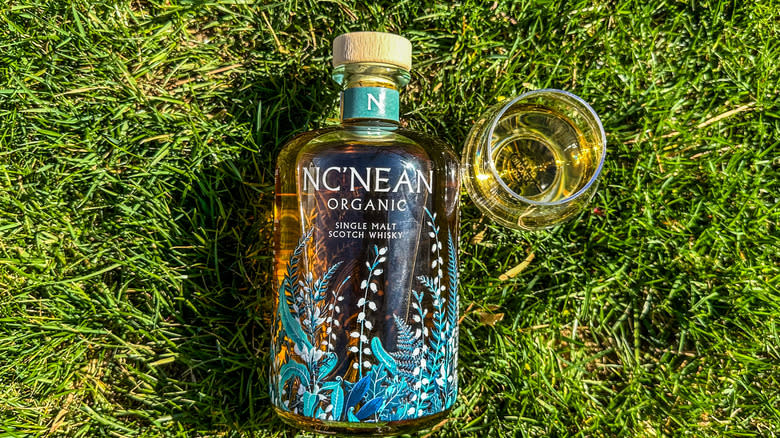 nc'ean whisky bottle in grass