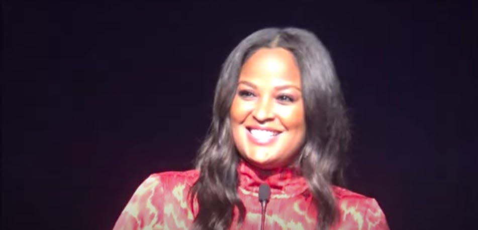 Laila Ali during her acceptance speech at the Hall of Fame.