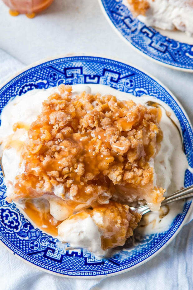 <p><a href="https://ohsweetbasil.com/apple-pie-fried-ice-cream-cake-recipe/" rel="nofollow noopener" target="_blank" data-ylk="slk:Oh Sweet Basil" class="link ">Oh Sweet Basil</a></p>