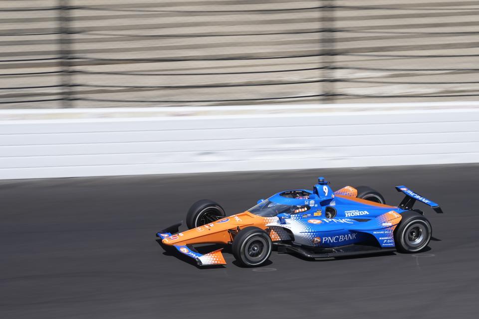 Scott Dixon, of New Zealand, drives during final practice for the Indianapolis 500 auto race at Indianapolis Motor Speedway, Friday, May 26, 2023, in Indianapolis. (AP Photo/Darron Cummings)