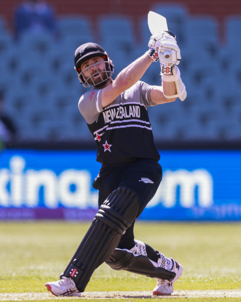 New Zealand's Kane Williamson bats during the T20 World Cup cricket match between New Zealand and Ireland in Adelaide, Australia, Friday, Nov. 4, 2022. (AP Photo/James Elsby)