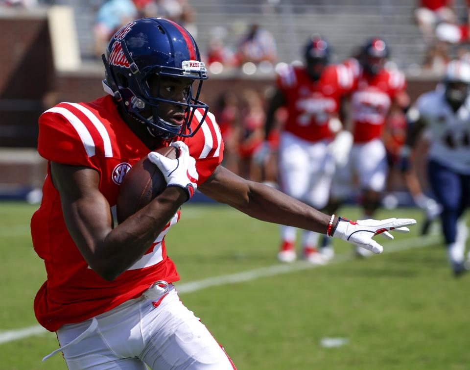 Van Jefferson caught 91 passes for 999 yards in two seasons at Ole Miss. He transferred to Florida. (Photo by Butch Dill/Getty Images)