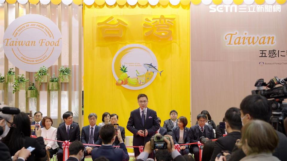 東京食品展台灣館盛大開幕，外貿協會董事長黃志芳開場致詞台灣館本屆為第二大國家館。（圖／貿協提供）